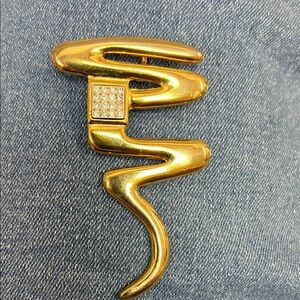 Gold Abstract Brooch with Rhinestones